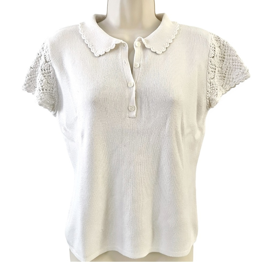 Christopher & Banks vintage hand crochet collared knit swearer top womens medium